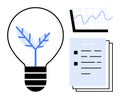 Sustainable Growth Concept with Lightbulb, Leaf, Chart, and Document Layout Royalty Free Stock Photo
