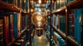 The lightbulb in library.AI generated image Royalty Free Stock Photo