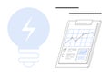Lightbulb and data on clipboard representing innovation and analytical growth concepts Royalty Free Stock Photo