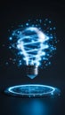 Lightbulb morphs into holographic projection, highlighting evolution from concept to tech innovation. Dark minimalist Royalty Free Stock Photo