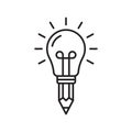 Lightbulb with pencil icon, Thinking and inspiration concept, Writing and drawing creative idea, Linear design