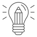 Lightbulb with pencil thin line icon. Creative idea vector illustration isolated on white. Creativity outline style Royalty Free Stock Photo