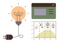 Innovative energy concept with lightbulb, data visualization, and plant growth lifecycle Royalty Free Stock Photo