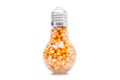 Lightbulb with popcorn seeds on white
