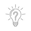 Lightbulb with question mark. Vector thin line icon graphic drawing illustration. Concepts of problem solving, searching for