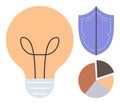 Protection and Idea Concept with Lightbulb, Shield, and Pie Chart Elements Royalty Free Stock Photo