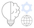 Brain-shaped lightbulb with globe and gear representing innovation, global ideas, and problem-solving Royalty Free Stock Photo