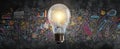 The lightbulb shining over a colorful creative ideas background AI generated image Royalty Free Stock Photo