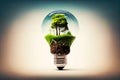 Lightbulb with soil and trees wind energy. Generative ai design concept