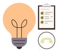 Lightbulb, Checklist, and Phone Outline Representing Ideas, Tasks, and Communication Royalty Free Stock Photo