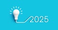 Lightbulb symbolizing innovation, leading to the year 2025, representing future ideas and progress. Perfect for themes related to