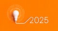 Lightbulb symbolizing innovation, leading to the year 2025, representing future ideas and progress. Perfect for themes related to