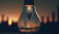 lightbulb with an upside down city, digital art illustration, Generative AI Royalty Free Stock Photo