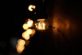 Lightbulbs Glowing Orange on a Wooden Wall