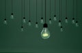 Lightbulbs on green background,