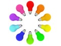 Lightbulbs kaleidoscope of rainbow colours