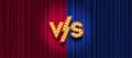 Lightbulbs letters versus logo on red and blue curtain background. VS logo for games, battle, performance, match, sports Royalty Free Stock Photo