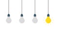 Lightbulbs in row. Light bulb of electricity, concept of idea and insight. Different creative lamps for evolution. Illustration