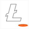 Lightcoin cryptocurrency symbol in thin line casting a shadow, vector Royalty Free Stock Photo