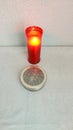 lighted candle for the reserved of the Most Holy body of Christ with copy space christianity concept