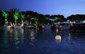 Lighted Candles on Pool, Dinner Party, Dusk Scene Royalty Free Stock Photo