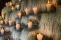 Lighted candles on the steps, spiritual and memorial lights decoration.