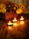 Lighted candles in the dark room Royalty Free Stock Photo