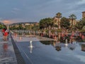 Lighted fountains in Promenade du Paillon in Nice, France