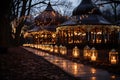 A lighted gazebo in a park at night created with generative AI technology Royalty Free Stock Photo