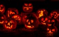 Lighted Halloween Pumpkins with Candles Royalty Free Stock Photo