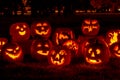 Lighted Halloween Pumpkins with Candles Royalty Free Stock Photo