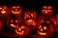 Lighted Halloween Pumpkins with Candles Royalty Free Stock Photo