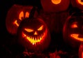 Lighted Halloween Pumpkins with Candles Royalty Free Stock Photo