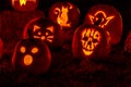 Lighted Halloween Pumpkins with Candles Royalty Free Stock Photo