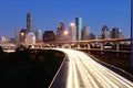 Lighted Houston skyline against blue sky Royalty Free Stock Photo