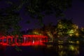 Lighted Huc Bridge at night