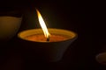 A lighted mosquito candle close-up with a burning wick Royalty Free Stock Photo