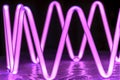 Neon figure illuminated in violet tones on a black background