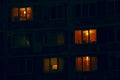 Lighted night windows of houses Royalty Free Stock Photo