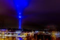 Lighted NÃÂ¤sinneula observation tower, in Tampere, Finland, at n Royalty Free Stock Photo