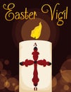 Lighted Paschal Candle for Easter Vigil, Vector Illustration