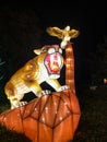 Lighted saber tooth tiger and bird display at China Lights in Hales Corner, Wisconsin
