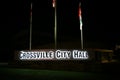 Crossville Tennessee city hall sign lighted at night