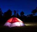 Lighted tent at night Royalty Free Stock Photo