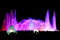 Lighted up and color changing water fountain at night near Longwood Gardens, Chester County, Pennyslvania, U.S.A Royalty Free Stock Photo