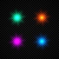 Set of four green, red, purple and blue glowing lights starburst effects Royalty Free Stock Photo