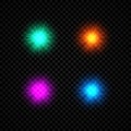 Set of four green, orange, purple and blue glowing lights Royalty Free Stock Photo