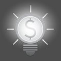 Lighten bright dollar coin light bulb on grey background Royalty Free Stock Photo