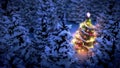 Lightened christmas tree in pine woods Royalty Free Stock Photo