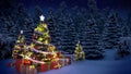 Lightened christmas trees and gift boxes Royalty Free Stock Photo